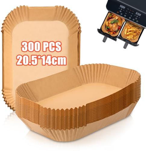 300 Pezzi Carta Forno Rettangolare per Friggitrice ad Aria Doppio Cestello, 20,5x14cm Teglia Air Fryer Accessori Compatibile con Ninja Dual Zone Double Stack e Altri Doppio Zona Airfryer