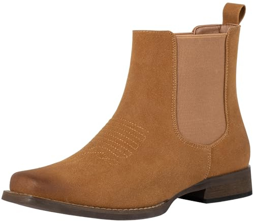 J's.o.l.e Botas vaqueras para hombre, botas Chelsea de moda occidental, puntera cuadrada, tacón bajo, botas de vestir