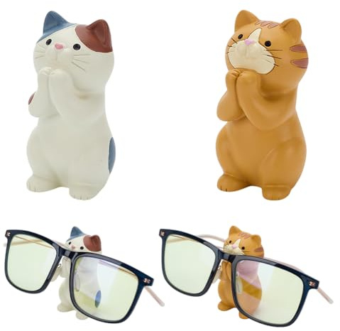 WEBEEDY 2 Stili di Supporto per Occhiali Animali Divertenti Porta Occhiali Gatto e Tigre Organizzatore di Occhiali Animale Portaocchiali Artigianale in Resina per la Decorazione della Casa