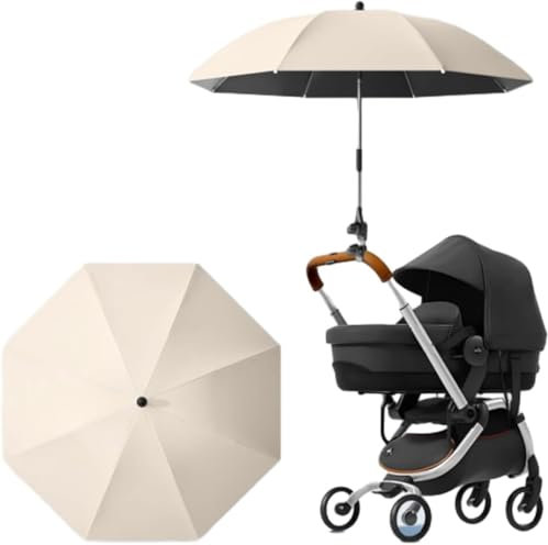 Pushchair Parasol, 85cm Universal Pram Parasol with 50+ UV Protection, Baby and Infant Sun Umbrella for Buggy, with Adjustable Fixing Clamp, Clip on Baby Stroller Umbrella (Beige)