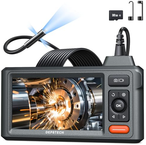 Endoscope DEPSTECH à Triple Lentille, Écran 5 Pouces, Câble Rigide 5 Mètres, Certification IP67, Camera Endoscopique Canalisation, Idéal pour l'Inspection Automobile, des Murs et des Conduits