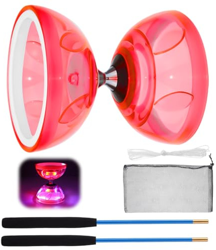 Yoyo - Diábolo LED con rodamiento de bolas, 4,5 mm, juego de diábolo que brilla en la oscuridad para niños y adultos, Yoyo profesional, bolas de malabarismo, juguete de circo (rojo)