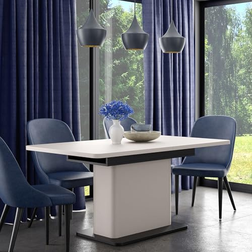 Forte VODOL Esstisch 160, moderner Esstisch, ausziehbar, Holzwerkstoff, Kaschmir|Beige| Schwarz, 160 (200) cm breit x 75,4 cm hoch x 90 cm tief