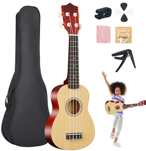Ukulélé pour enfants 21 pouces pour débutants, guitare à 4 cordes pour tout-petits, tilleul classique avec médiator, capodastre, sac de transport, instrument de musique, jouet pour tout-petits, coule