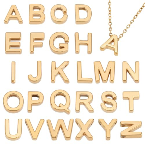UNICRAFTALE 26 ciondoli in acciaio inox 304 alfabeto A-Z con foro da 1,4 mm per braccialetti, collane, creazione di gioielli fai da te, lettera personale, Acciaio inossidabile