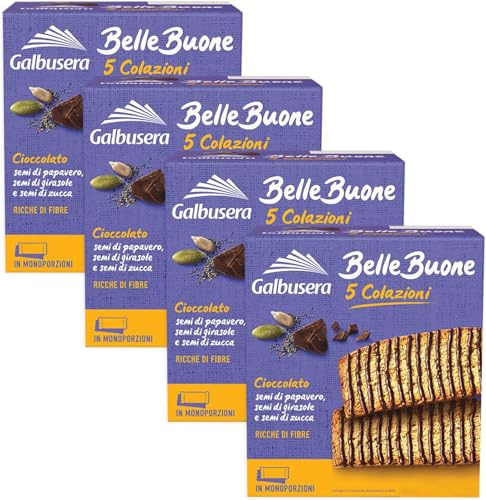 5 X Galbusera BelleBuone 5 Colazioni Fette con Cioccolato, Semi di Papavero, Girasole e Zucca 200g