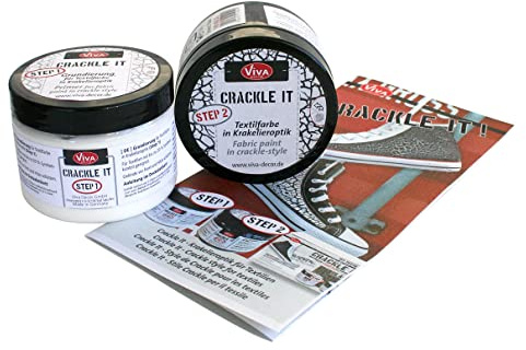 Viva Decor Crackle it Set (Schwarz) - Waschfeste Krakelier Textilfarbe/Stoffmalfarbe für Reißlack Effekte auf Textil