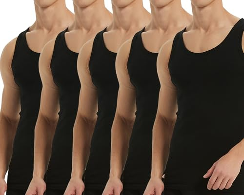 Falechay Débardeur Homme Lot de 5 Maillot de Corps 100% Coton Musculation Sport Maillot de Corps Noir XL
