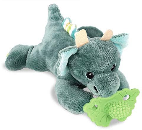 RaZbaby Dragon RaZbuddy w/RaZberry Teething Relief Pacifier – Soothes Sore Gums w/Nature-Inspired Texture, 100% BPA-Free Silicone Teether, Detachable Stuffed Animal – 3 Months+ Teether, Mint