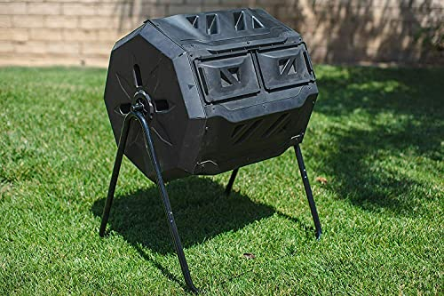 Bac à compost à double chambre - Capacité de 160 L - Rotatif - Meilleure circulation de l'air - Composteur rotatif pour jardin (porte verte)