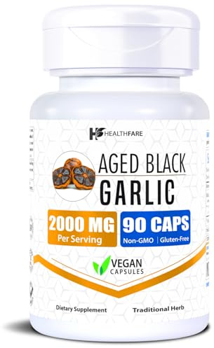 Healthfare Aged Black Garlic Supplement Pills | 2000mg | 90 Vegan Capsules | Fermented Odorless Garlic Extract | High Potency Antioxidant Supplement | Non-GMO, Gluten-Free | Made in USA