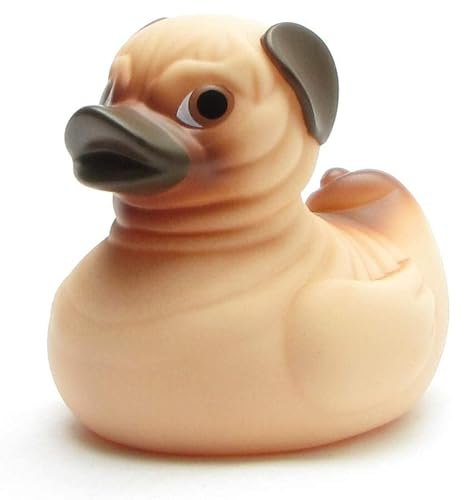 Duckshop I Badeente Mops I Quietscheente I L: 9 cm I inkl. Quietscheentchen -Schlüsselanhänger im Set I Geschenk für Hunde-Fans I Präsent Sammler