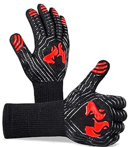 PEVLA Guanti Barbecue - Guanti da Forno - Guanti Bbq – Guanti Forno – Guanti per Barbecue – Guanto Barbecue Resistenti al Calore fino a 800°C (1Paio)(Nero)(L-XL)