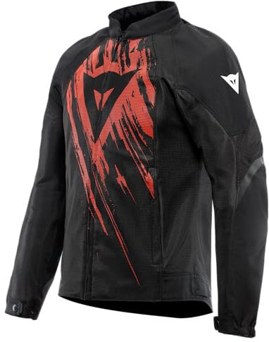 Dainese - Air Graphics Tex Jacket, Chaqueta de Moto de Verano, Ventilada y Ligera, con Protectores Suaves en Hombros y Codos, Hombre, Negro/Rojo Asfalto, 58