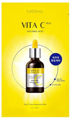 Missha Vita C Plus Ampoule Mask - Maschera viso Infusa con Vitamina C per una Pelle Radiante e Rivitalizzata - Confezione da 10 pezzi