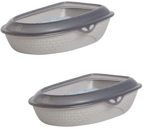 2er Set Katzentoilette XXL 60 cm Rattan Optik 2 Stück Dopplepack Katzenklo Katzen Schalen Toilette WC Rand Katzentoiletten