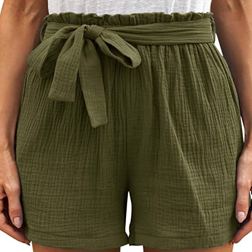 Angxiwan Summer Essentials for Women Running Shorts Womens Womens Casual Summer Ruffle Belted Elastic Waist Shorts with Pockets Plus Size Sports Shorts Stretch Women Shorts Bowls England Shorts