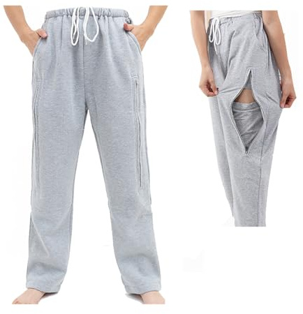 BOYUDZLTD Pantaloni per catetere per uomo/donna, pantaloni per nefrostomia, pantaloni per sacca delle urine, pantaloni per catetere Foley contengono 2 sacche per urine, Grigio, XXL