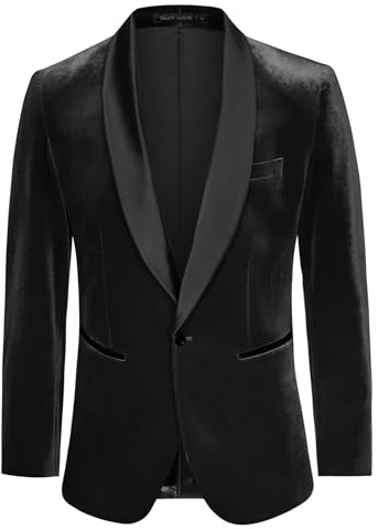 GRACE KARIN Giacca da Uomo Giacca da Smoking a 1 Bottone Giacca da Abito da Lavoro Giacca Slim Fit Blazer per Costume da Spettacolo di Nozze XXL Nero