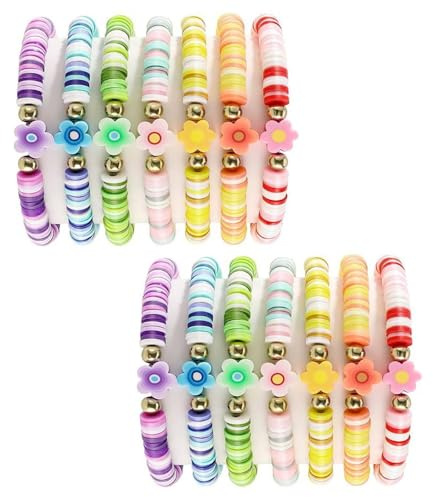 14-pack blomarmband, modesmycken, vänskapsarmband, armband för kvinnor och flickor, elastiska armband, färgglada armband, tillbehör, Taglia unica