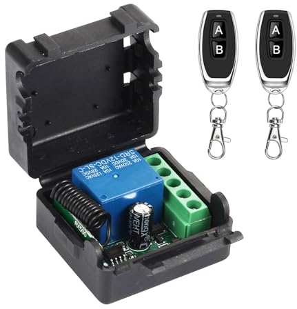 Interruptor de Luz de Control Remoto Inalámbrico, DC 12 V 24 V Interruptor con Mando a Distancia, Interruptor de Control Remoto Seguro, con 2 Mando A Distancia, para Ventanas, Puertas de Garaje