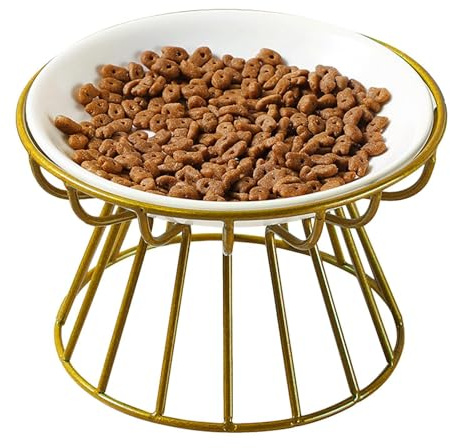 Cuencos elevados para gatos | Cuenco elevado de cerámica para gatos apto para bigotes - Cuenco para gatos con soporte de metal, soporte elevado para comederos de gatos, plato de cerámica poco profundo