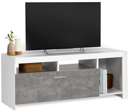 IDMarket - Meuble TV 110 cm Malo Blanc et Placard Effet béton