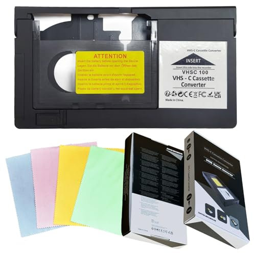 Adaptador de casete VHS-C compatible con videocámaras VHS-C SVHS motorizado convertidor de casete VHS no compatible con 8 mm / MiniDV / Hi8 con 4 piezas de paño limpio de lente