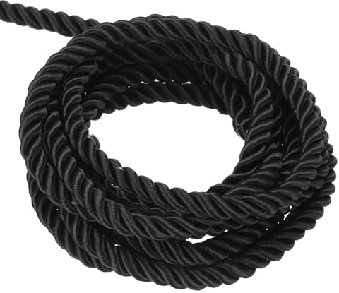 QUARKZMAN Corda Intrecciata in Poliestere 10m, 6mm 3 Strati Cordino Decorativo Ritorto Flessibile Brillante per Tenda Artigianato Regalo Borsa Decorazioni Natalizie, Nero - 11ft