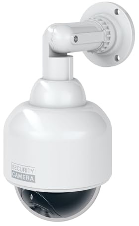 BASI | Dome fotocamera finta con luce LED lampeggiante | fotocamera manichino | telecamera di sorveglianza per interni ed esterni protetti | supporto a 360 gradi | bianco | CCTV
