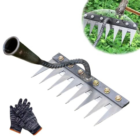 Rastrillo de Hierro para jardinería y deshierbe, Ironrake 2.0, rastrillo de deshierbe de Hierro Mejorado, rastrillo escarificador, rastrillo de jardín de Acero al Carbono (8 Dientes)