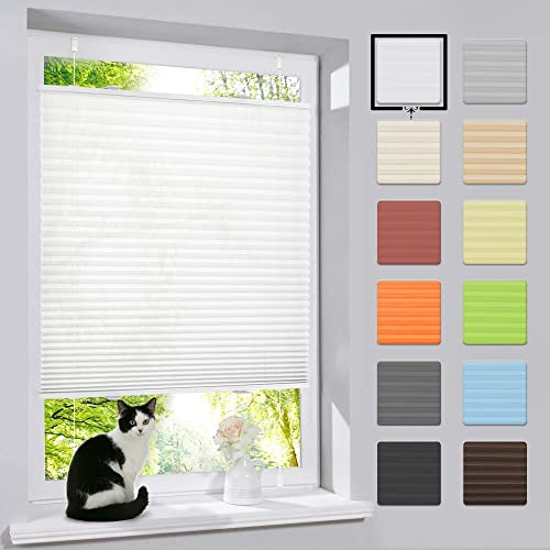 bobodeco Plissee ohne Bohren Klemmfix Faltrollo Jalousie Weiß 120x120cm (BxH), Plisseerollo Sichtschutz und Sonnenschutz Blickdicht Easyfix lichtdurchlässig Rollo für Tür & Fenster