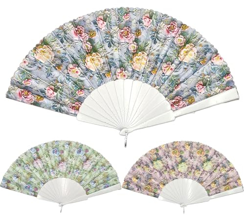 FOSDICK 3 Pezzi Ventaglio Da Borsetta, Ventaglio Pieghevole, Fiori Ventagli Pieghevoli a Mano per la Danza Cosplay Matrimonio Rosso, 43x23cm, Multicolore