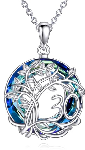 YFN födelsedag presenter för kvinnor sterlingsilver livets träd kedja blå kristall livsträd halsband aniversary smycken för din fru mamma mormor, Normal, Sterlingsilver, Ingen ädelsten