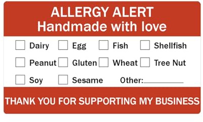 500 Pcs Food Allergy Stickers, Red, 1.25×2.25 inch