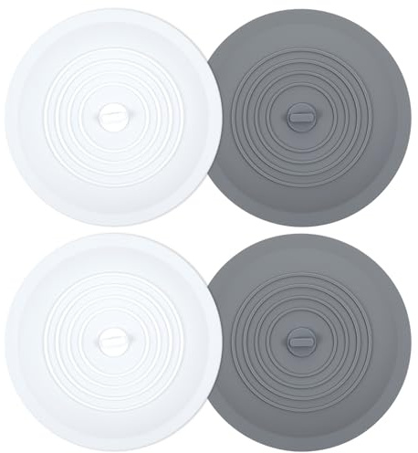 15 cm Abflussstopfen Universal Silikon 4 Stück Badewannenstöpsel Universal Stöpsel Duschabfluss Badewanne Badewannenstopfen für Küche Badezimmer Spüle Dusche Waschbecken Abflussrohre (Weiß Grau)