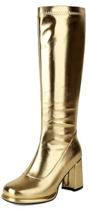 Generisch 2026 Botines Botas de mujer Botas de plataforma alta hasta la rodilla de cuero Botas gruesas con tacón con cremallera, dorado, 38 EU