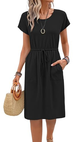 PLOKNRD Women's Summer Dress Short Sleeve Tie Waist with Pockets | Lightweight jersey dress, tie-waist for a relaxed & adjustable fit. Travel-friendly & wrinkle-free for holiday, beach & daily
