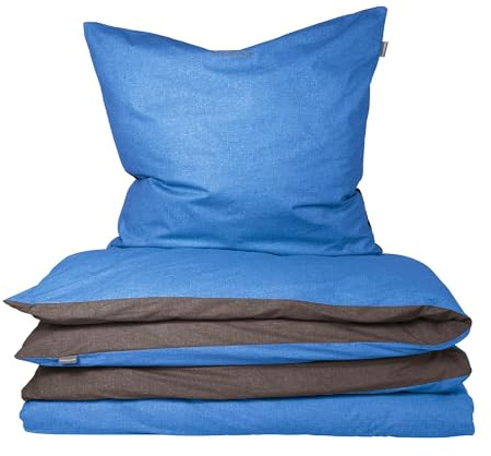 Schiesser Bettwäscheset Doubleface | Renforcé | 2-teilig | Zweifarbig | 100 % Baumwolle | Oeko-Tex® Made in Green Zertifiziert | YKK Reißverschluss | 155x220cm + 80x80cm | Blau-Dunkelgrau