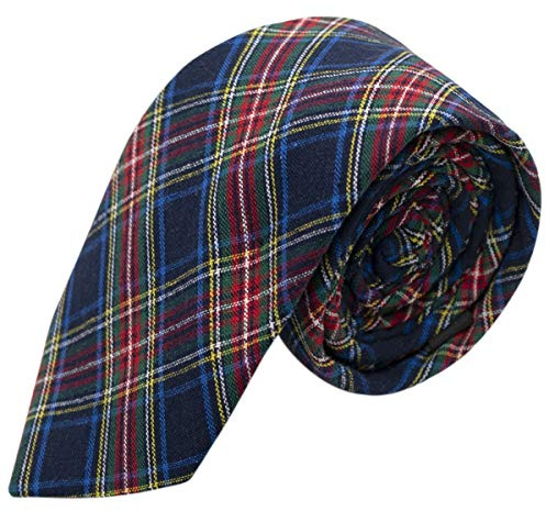 King & Priory Traditional Navy Blue Tartan Necktie, Check, Plaid