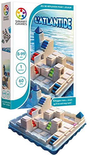 SmartGames - L'Atlantide - Jeu de Réflexion - Puzzle - 60 Défis 3D de Niveau Facile à Difficile - Echappe toi Avant qu'il Soit trop Tard - 1 Joueur - De 8 à 99 Ans - Version Française