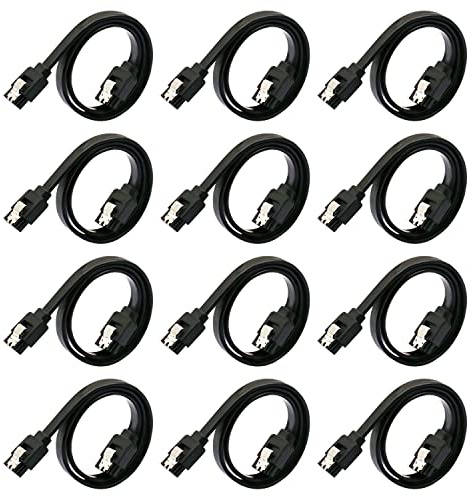 DaFuRui 12-Pack SATA III Cable SATA III 6.0 Gbps Data Cable Straight Black with Locking Latch 16 Inches SATA Cable Pack for HDD、SSD、CD and DVD Drives