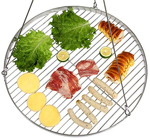DRULINE Grille de cuisson en acier inoxydable - Grille de cuisson ronde - Grille de cuisson en pierre - Avec corde de suspension pour barbecue pivotant - Diamètre : 80 cm - Acier inoxydable 304