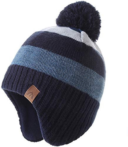AHAHA Wintermütze Junge and Baby - Fleece-Gefüttertes Ski Beanie Kinder Strick Earflap Mütze 49CM