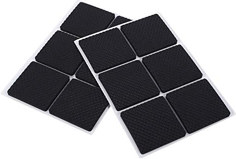 Non-Slip Rubber Furniture Pads, 12Pcs Wood Floor Protector Pad Table Chair Leg Floor Protectors Square Rubber Feet Self-adhesive Protector Set(Black)