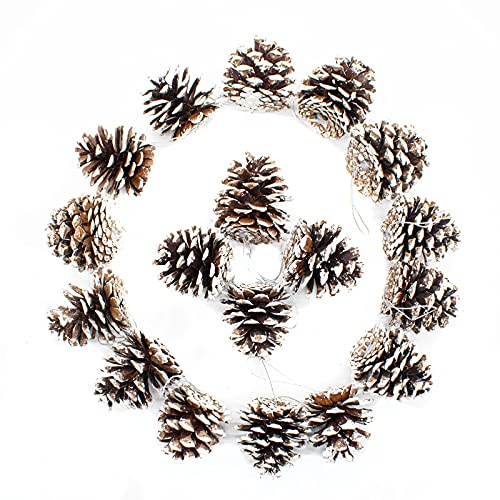 TRIXES 18PC Snow Tipped Hanging Pine Cones - Snow Dusted Christmas Decorations - Xmas Pine Cones Ornaments - Christmas Tree Decorations - White