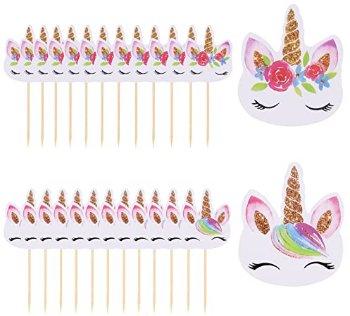 Catelves 24 Stück Einhorn Muffin Deko, Einhorn Cupcake Toppers, Einhorn Cupcake Dekoration, Einhorn Tortendeko, Kuchen Deko, Cupcake Deko, für Geburtstagsfeier Hochzeiten Lieferungen