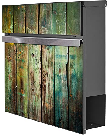 banjado® Briefkasten Anthrazit mit Motiv Grünes Holz/Briefkasten mit Zeitungsfach 37x37x10,5 cm groß/Postkasten A4 Einwurf inkl. Montagematerial & 2 Schlüsseln