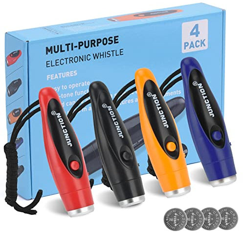 Xflyee Elektronische Pfeifen, 4 Stück, lauteste elektrische Pfeifen, 3 Töne, hohe Lautstärke, Handpfeife für Trainer, Schiedsrichter, Trainingspfeife, Großpackung, Outdoor-Wandern, Notfall,