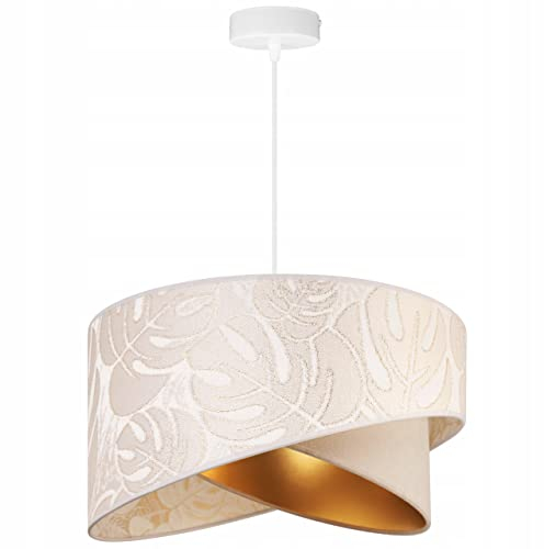 Light-Home Milan Lampenschirm Hängelampe Hängeleuchte - Deckenlampe Industrial für Wohnzimmer Schlafzimmer Esszimmer - Pendelleuchte aus Metall mit Lampenschirm Velours - Beige Monserta - Weiß
